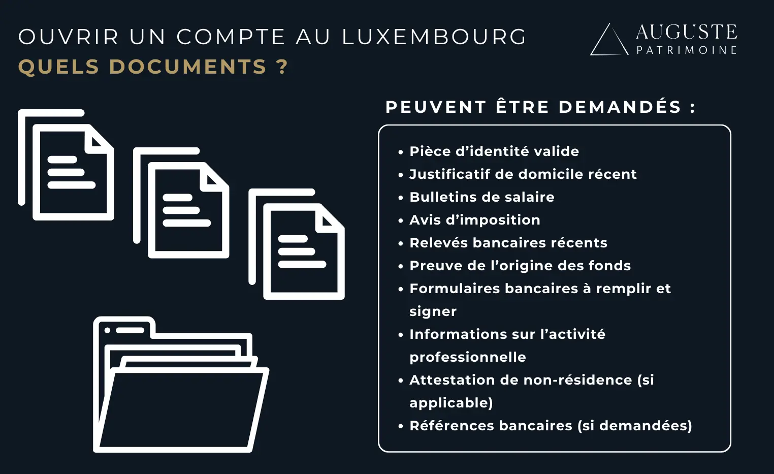 Une liste en image des documents nécessaires pour ouvrir un compte au Luxembourg
