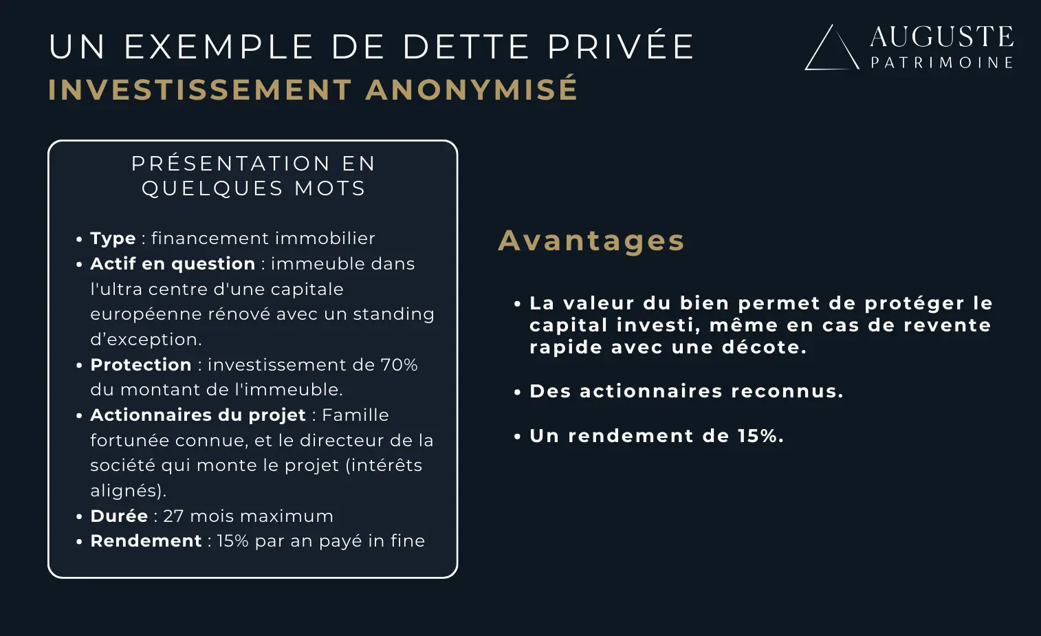 Un exemple d'investissement en dette privée