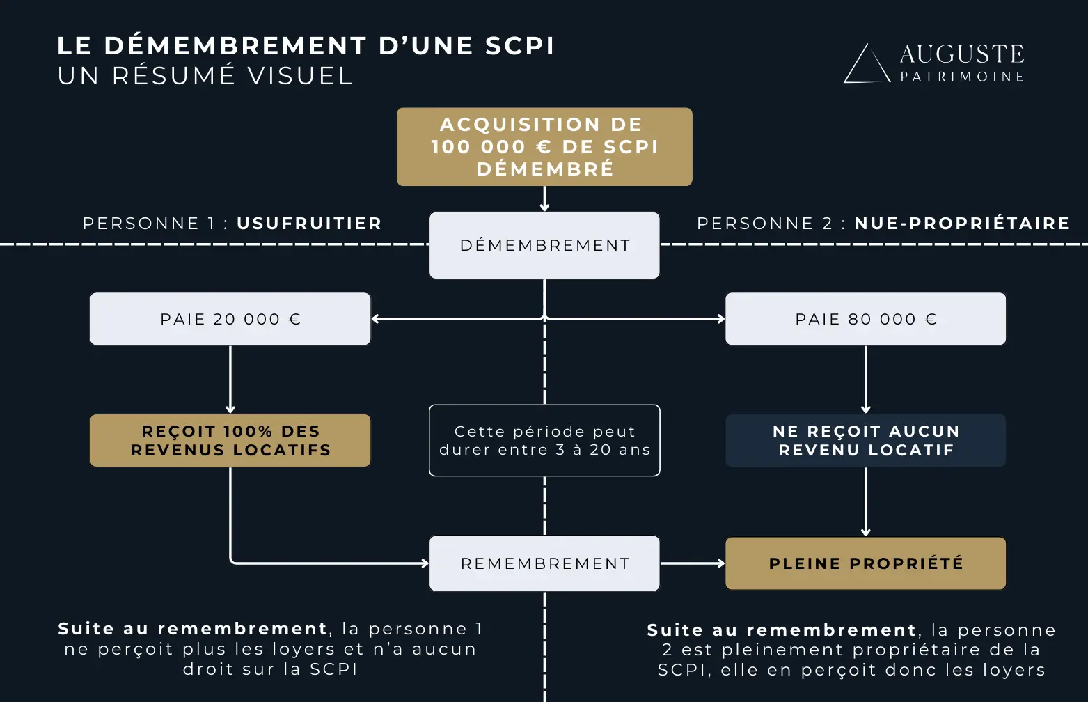 Un schéma visuel expliquant l'intérêt du démembrement en SCPI